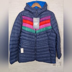 Lands' End Women's Puffer Jacket - Blue with Multicolor Accents